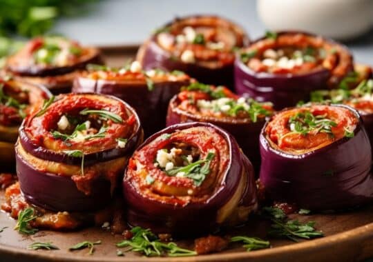 Roulades d'aubergines farcie à la viande et feta