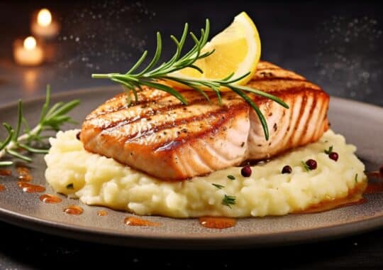 Filet de poisson grillé sur risotto citronné