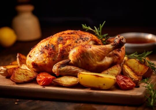 poulet rôti avec pommes de terre entières